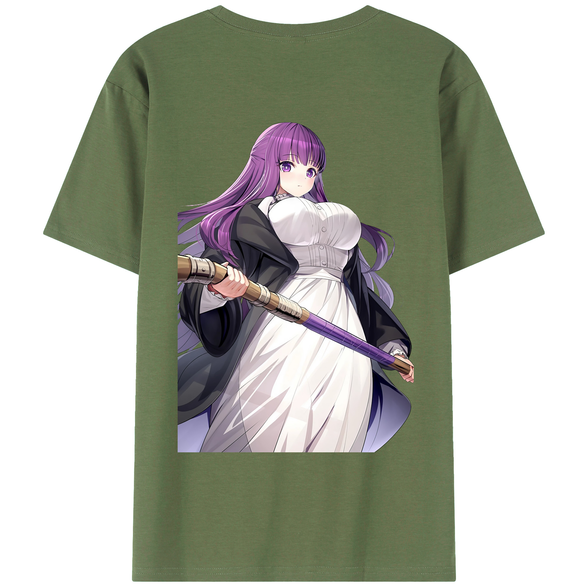 （画像用） 葬送のフリーレン Frieren 綿100％ メンズ半袖Tシャツ（バックプリント） 通気性